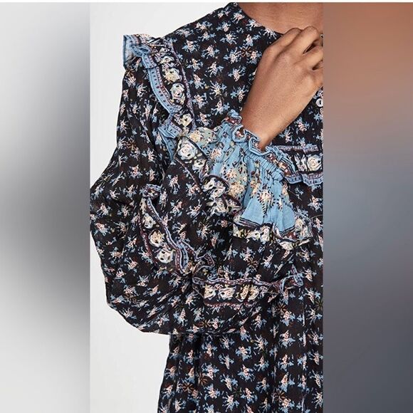 Free People Peasant Sleeve Ruffle Blouse Button Down XS - Picture 6 of 12